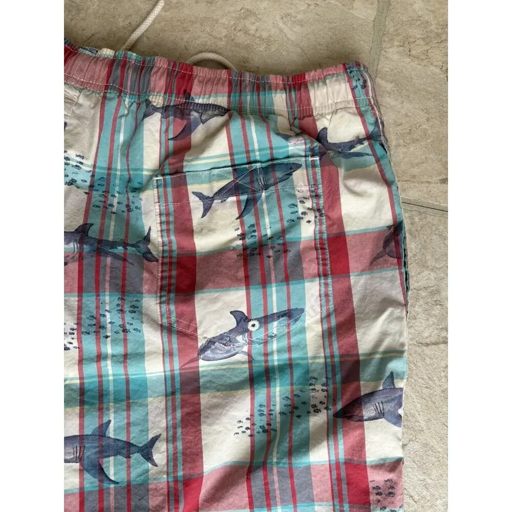 Vintage Polo Sport Ralph Lauren Plaid Swim Trunks Board Shorts Mens Large Shark